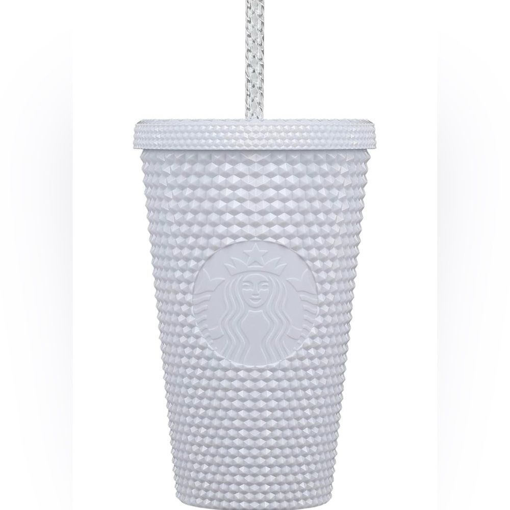 New Starbucks Bling Studded White Tumbler Mint Interior 16oz